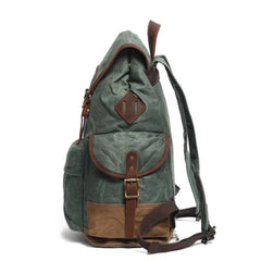 Cool Waxed Canvas Mens Casual 14'' Green Hiking Backpack Black Computer Backpack Travel Backpack College Bag for Men - imessengerbags