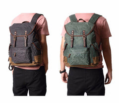 Cool Waxed Canvas Mens Casual 14'' Green Hiking Backpack Black Computer Backpack Travel Backpack College Bag for Men - imessengerbags