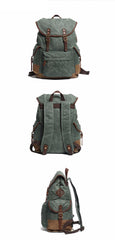Cool Waxed Canvas Mens Casual 14'' Green Hiking Backpack Black Computer Backpack Travel Backpack College Bag for Men - imessengerbags