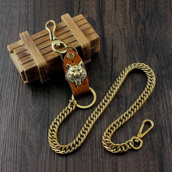 Cool Wolf Brass Mens wallet Chain Wolf Biker Chain Wallet Pants Chain For Men - imessengerbags
