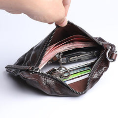 Cool Wrinkled Leather Mens Brown Long Wallet Wristlet Wallet Black Clutch Wallet for Men - imessengerbags