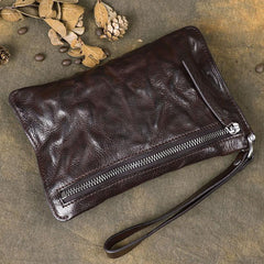 Cool Wrinkled Leather Mens Brown Long Wallet Wristlet Wallet Black Clutch Wallet for Men - imessengerbags