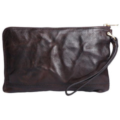Cool Wrinkled Leather Mens Brown Long Wallet Wristlet Wallet Black Zipper Clutch Wallet for Men