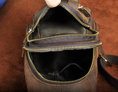 Cool Brown Mens Leather Chest Bags Sling Bag One Shoulder Backpack For Men