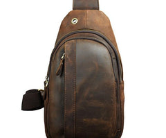Cool Brown Mens Leather Chest Bags Sling Bag One Shoulder Backpack For Men