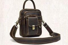 Cool Black Coffee Leather Men Vintage Mini Handbag Small Shoulder Bags Messenger Bag For Men