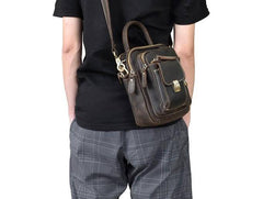 Cool Black Coffee Leather Men Vintage Mini Handbag Small Shoulder Bags Messenger Bag For Men