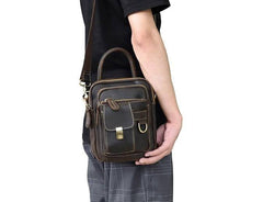 Cool Black Coffee Leather Men Vintage Mini Handbag Small Shoulder Bags Messenger Bag For Men