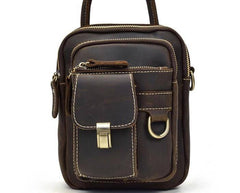 Cool Black Coffee Leather Men Vintage Mini Handbag Small Shoulder Bags Messenger Bag For Men