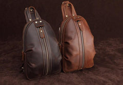 Cool Dark Brown Mens Leather One Shoulder Backpack Chest Bag Sling Bag For Mens - imessengerbags