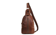 Cool Dark Brown Mens Leather One Shoulder Backpack Chest Bag Sling Bag For Mens - imessengerbags