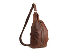 Cool Dark Brown Mens Leather One Shoulder Backpack Chest Bag Sling Bag For Mens - imessengerbags