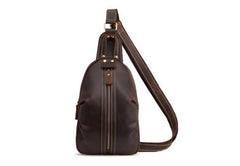 Cool Dark Brown Mens Leather One Shoulder Backpack Chest Bag Sling Bag For Mens - imessengerbags
