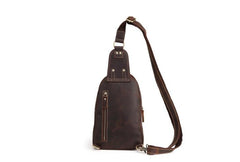 Cool Dark Brown Mens Leather One Shoulder Backpack Chest Bag Sling Bag For Mens - imessengerbags