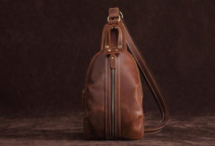 Cool Dark Brown Mens Leather One Shoulder Backpack Chest Bag Sling Bag For Mens - imessengerbags