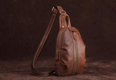 Cool Dark Brown Mens Leather One Shoulder Backpack Chest Bag Sling Bag For Mens - imessengerbags