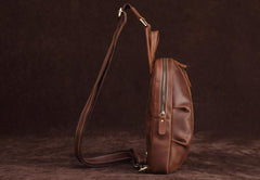 Cool Dark Brown Mens Leather One Shoulder Backpack Chest Bag Sling Bag For Mens - imessengerbags