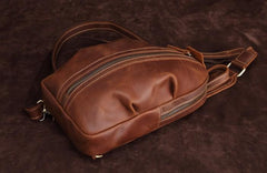 Cool Dark Brown Mens Leather One Shoulder Backpack Chest Bag Sling Bag For Mens - imessengerbags