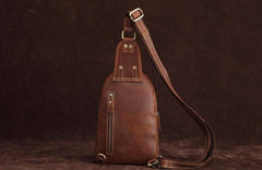 Cool Dark Brown Mens Leather One Shoulder Backpack Chest Bag Sling Bag For Mens - imessengerbags