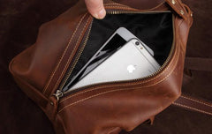Cool Dark Brown Mens Leather One Shoulder Backpack Chest Bag Sling Bag For Mens - imessengerbags