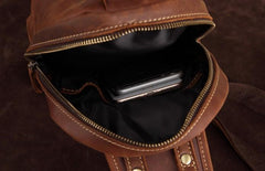 Cool Dark Brown Mens Leather One Shoulder Backpack Chest Bag Sling Bag For Mens - imessengerbags