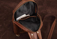 Cool Dark Brown Mens Leather One Shoulder Backpack Chest Bag Sling Bag For Mens - imessengerbags