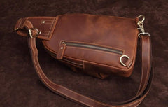 Cool Dark Brown Mens Leather One Shoulder Backpack Chest Bag Sling Bag For Mens - imessengerbags