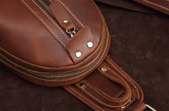 Cool Dark Brown Mens Leather One Shoulder Backpack Chest Bag Sling Bag For Mens - imessengerbags