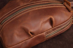 Cool Dark Brown Mens Leather One Shoulder Backpack Chest Bag Sling Bag For Mens - imessengerbags