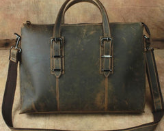 Cool Dark Brown Leather Men Vintage Briefcase 13inch laptop Shoulder Bag Work Bag For Men