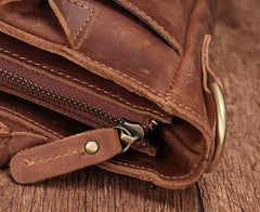 Cool Brown Leather Mens Vintage Small Briefcase Work Bag Shoulder Bag For Men