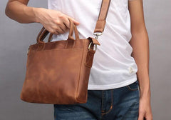 Cool Brown Leather Mens Vintage Small Briefcase Work Bag Shoulder Bag For Men