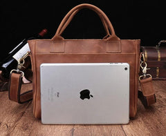 Cool Brown Leather Mens Vintage Small Briefcase Work Bag Shoulder Bag For Men
