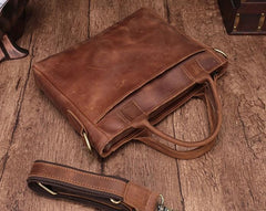 Cool Brown Leather Mens Vintage Small Briefcase Work Bag Shoulder Bag For Men