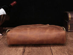 Cool Brown Leather Mens Vintage Small Briefcase Work Bag Shoulder Bag For Men