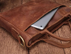 Cool Brown Leather Mens Vintage Small Briefcase Work Bag Shoulder Bag For Men