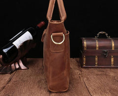 Cool Brown Leather Mens Vintage Small Briefcase Work Bag Shoulder Bag For Men