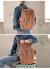 Cool Black Leather Mens Travel Large Backpack Work Handbag 16 inches Work Backpack For Men - imessengerbags