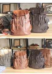 Cool Black Leather Mens Travel Large Backpack Work Handbag 16 inches Work Backpack For Men - imessengerbags