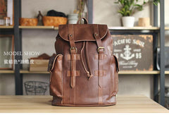 Cool Black Leather Mens Travel Large Backpack Work Handbag 16 inches Work Backpack For Men - imessengerbags