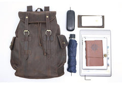 Cool Black Leather Mens Travel Large Backpack Work Handbag 16 inches Work Backpack For Men - imessengerbags