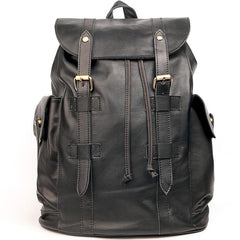 Cool Black Leather Mens Travel Large Backpack Work Handbag 16 inches Work Backpack For Men - imessengerbags