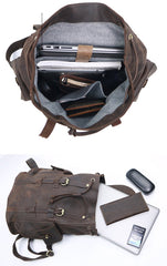 Cool Black Leather Mens Travel Large Backpack Work Handbag 16 inches Work Backpack For Men - imessengerbags