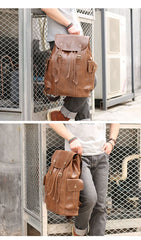 Cool Black Leather Mens Travel Large Backpack Work Handbag 16 inches Work Backpack For Men - imessengerbags