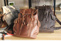 Cool Black Leather Mens Travel Large Backpack Work Handbag 16 inches Work Backpack For Men - imessengerbags