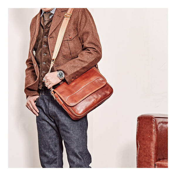 Casual Black Leather Mens Messenger Bag Side Bag Leather Brown Courier Bag For Men - imessengerbags