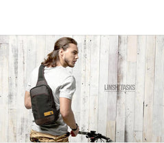 Green Canvas Sling Backpack Men's Sling Bag Coffee Chest Bag Canvas One shoulder Backpack For Men