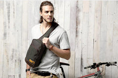 Green Canvas Sling Backpack Men's Sling Bag Coffee Chest Bag Canvas One shoulder Backpack For Men