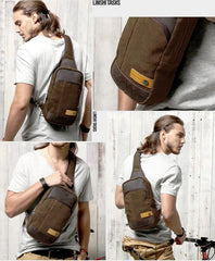 Green Canvas Sling Backpack Men's Sling Bag Coffee Chest Bag Canvas One shoulder Backpack For Men