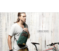 Green Canvas Sling Backpack Men's Sling Bag Coffee Chest Bag Canvas One shoulder Backpack For Men